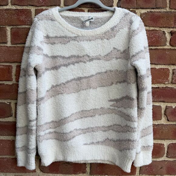 Barefoot Dreams Sweaters - Barefoot Dreams Women's CozyChic Seaside Crew Neck Pullover Cream Zebra S NEW
